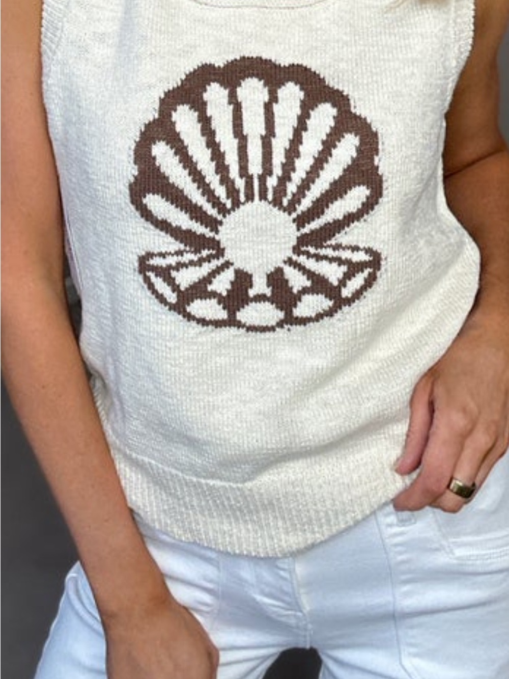 NWT Sunday Edition Sleeveless Cream Knit Shell-Print Tank Top Large 10/12